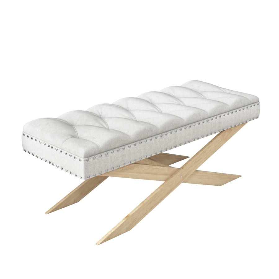 GRADE A1 - Wooden End-of-Bed Bench Upholstered in Light Grey Fabric - Maeva