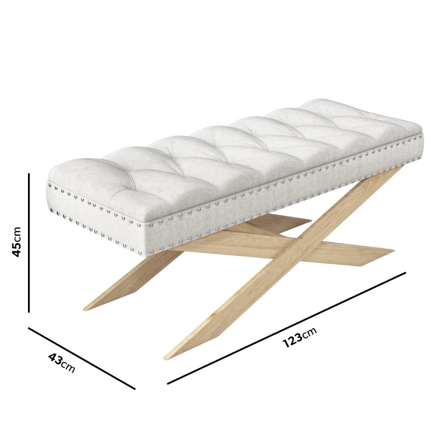 GRADE A1 - Wooden End-of-Bed Bench Upholstered in Light Grey Fabric - Maeva