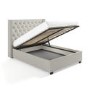 Light Grey Fabric Double Ottoman Bed with Winged Headboard - Maeva