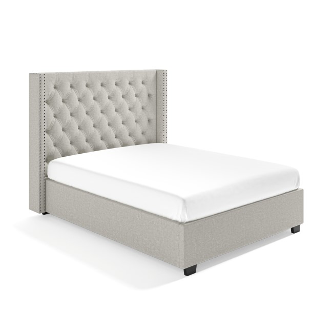 Light Grey Fabric King Size Ottoman Bed with Winged Headboard - Maeva