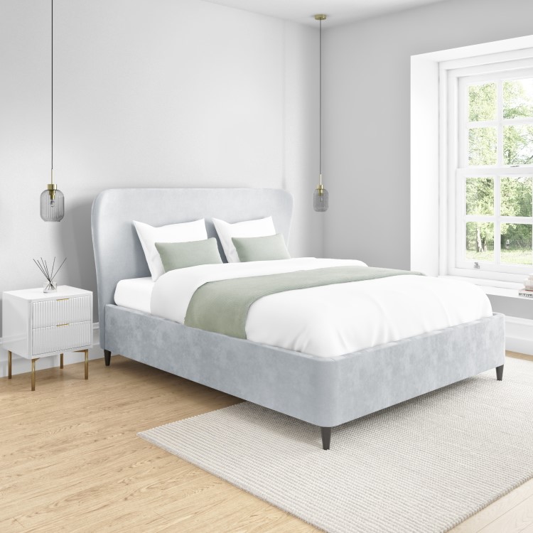 Light Grey Velvet Double Ottoman Bed with Legs - Margot