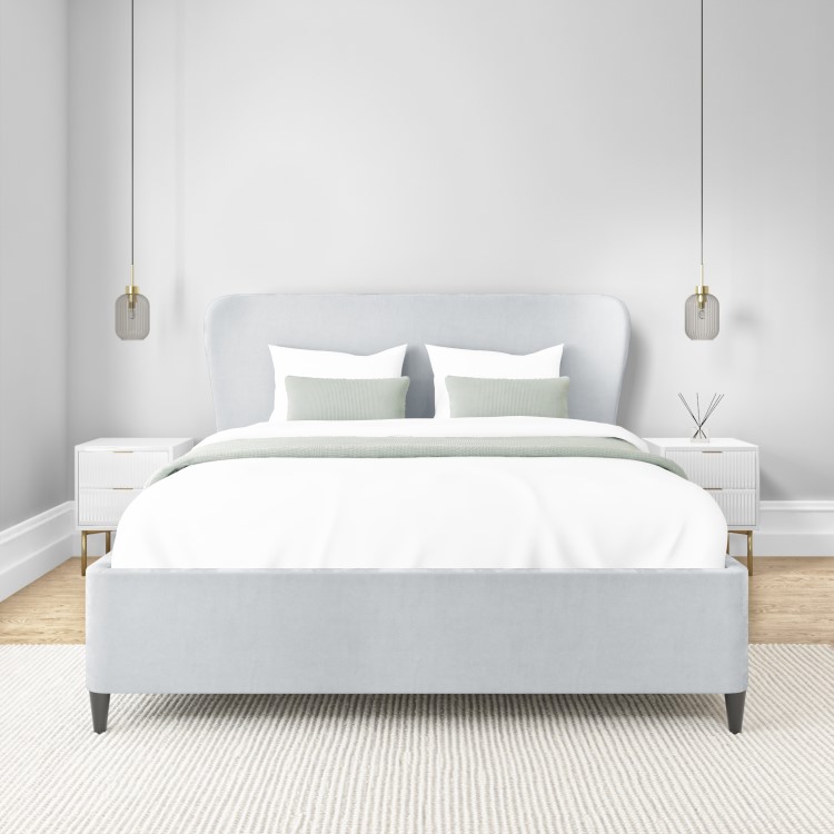 Light Grey Velvet Double Ottoman Bed with Legs - Margot