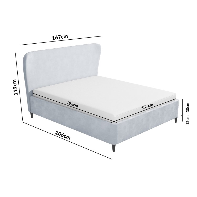 Light Grey Velvet Double Ottoman Bed with Legs - Margot