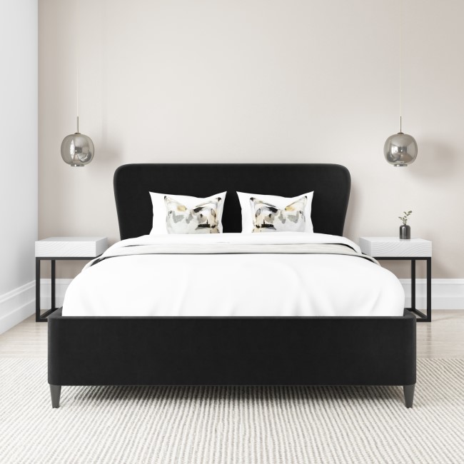 GRADE A2 - Dark Grey Velvet Double Ottoman Bed with Mid-Century Styling - Margot