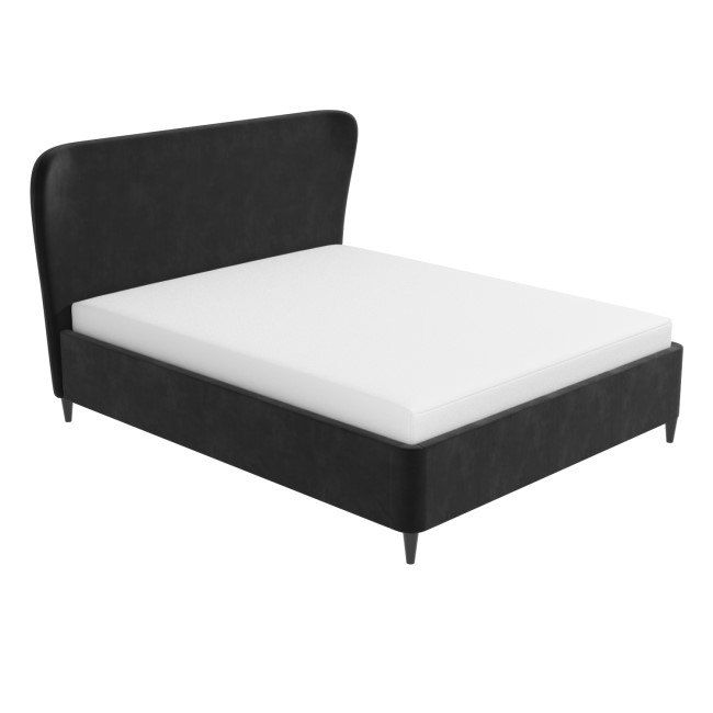 GRADE A2 - Dark Grey Velvet Double Ottoman Bed with Mid-Century Styling - Margot