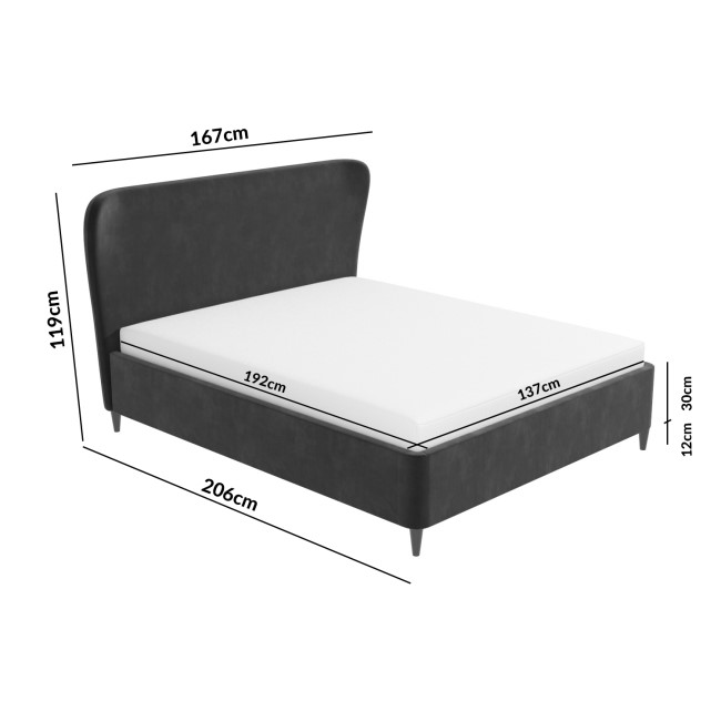 GRADE A2 - Dark Grey Velvet Double Ottoman Bed with Mid-Century Styling - Margot