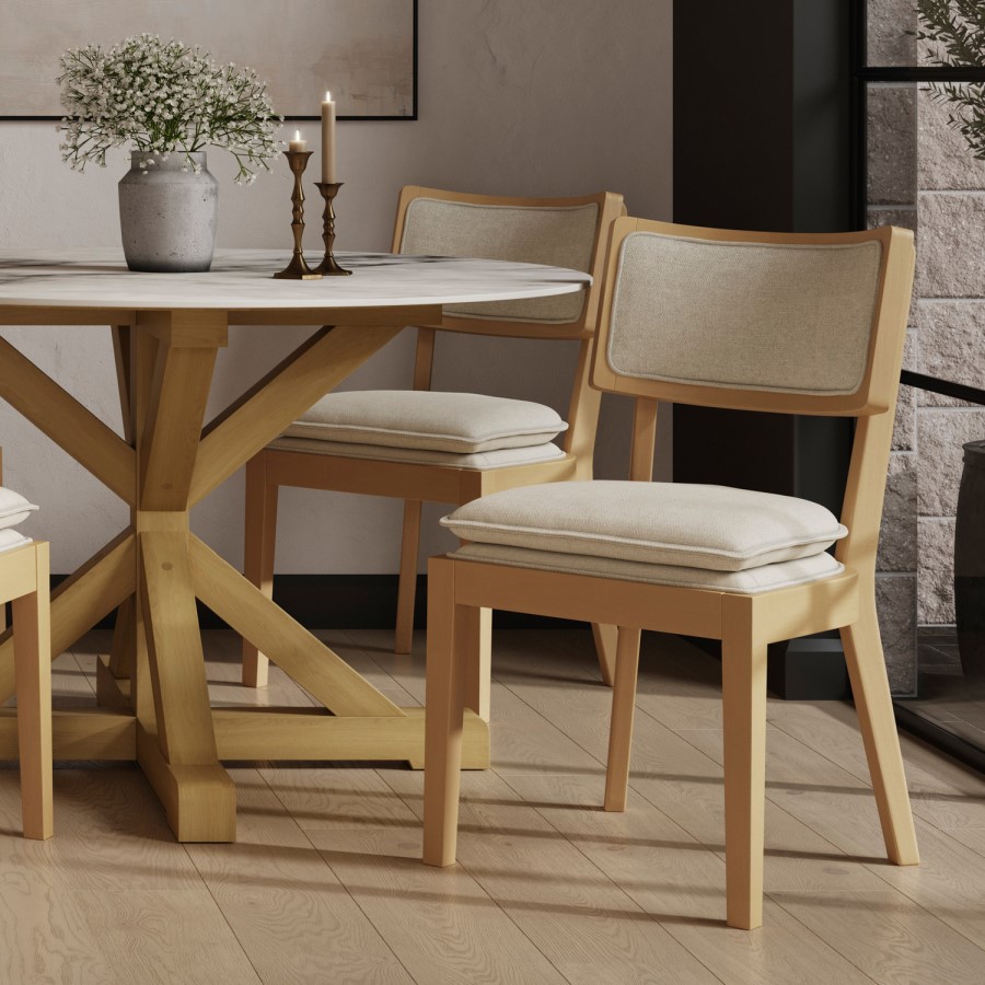 Beige Upholstered Cushioned Dining Chair - Maggie