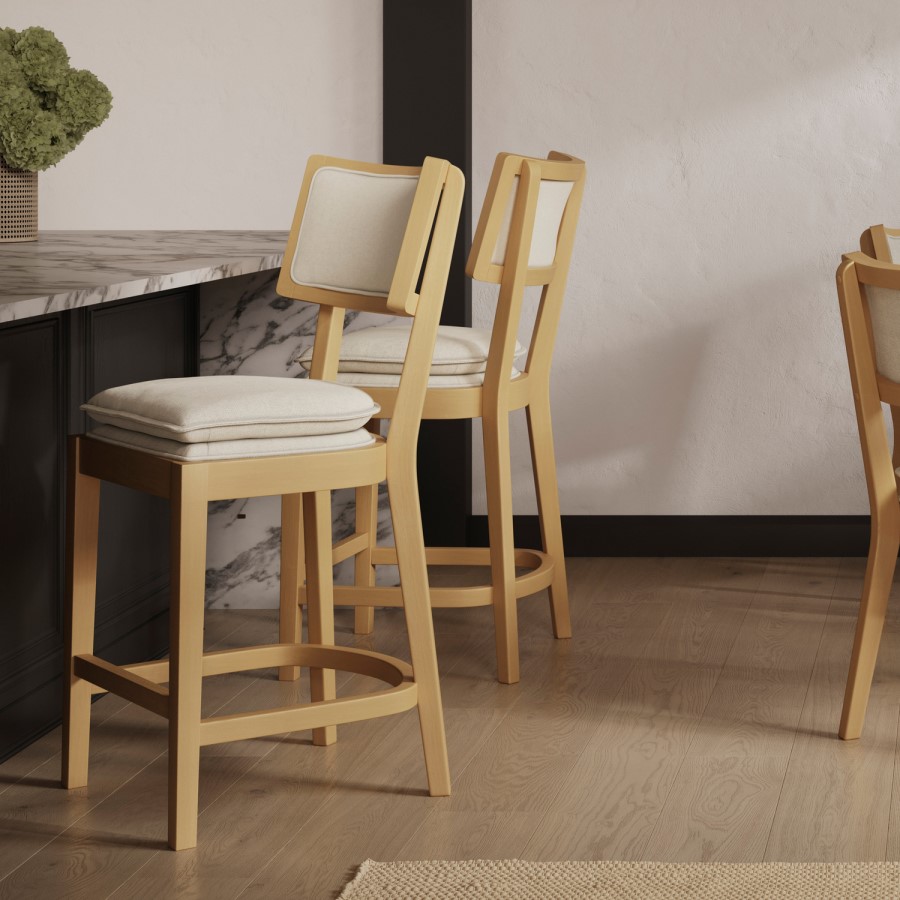 Beige Upholstered Cushioned Kitchen Counter Stool - Maggie