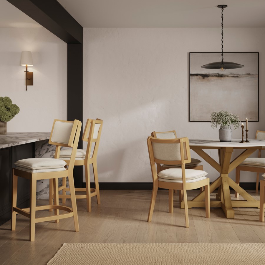 Beige Upholstered Cushioned Kitchen Counter Stool - Maggie