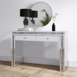 Mariah Crushed Diamond Mirrored Dressing Table In Silver Furniture123