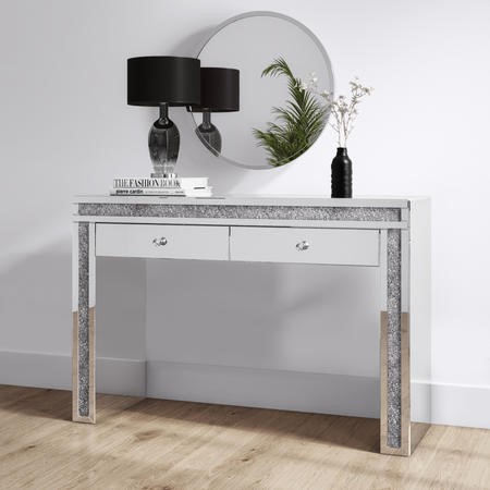 Silver Mirrored Dressing Table with 2 Drawers - Mariah - Furniture123