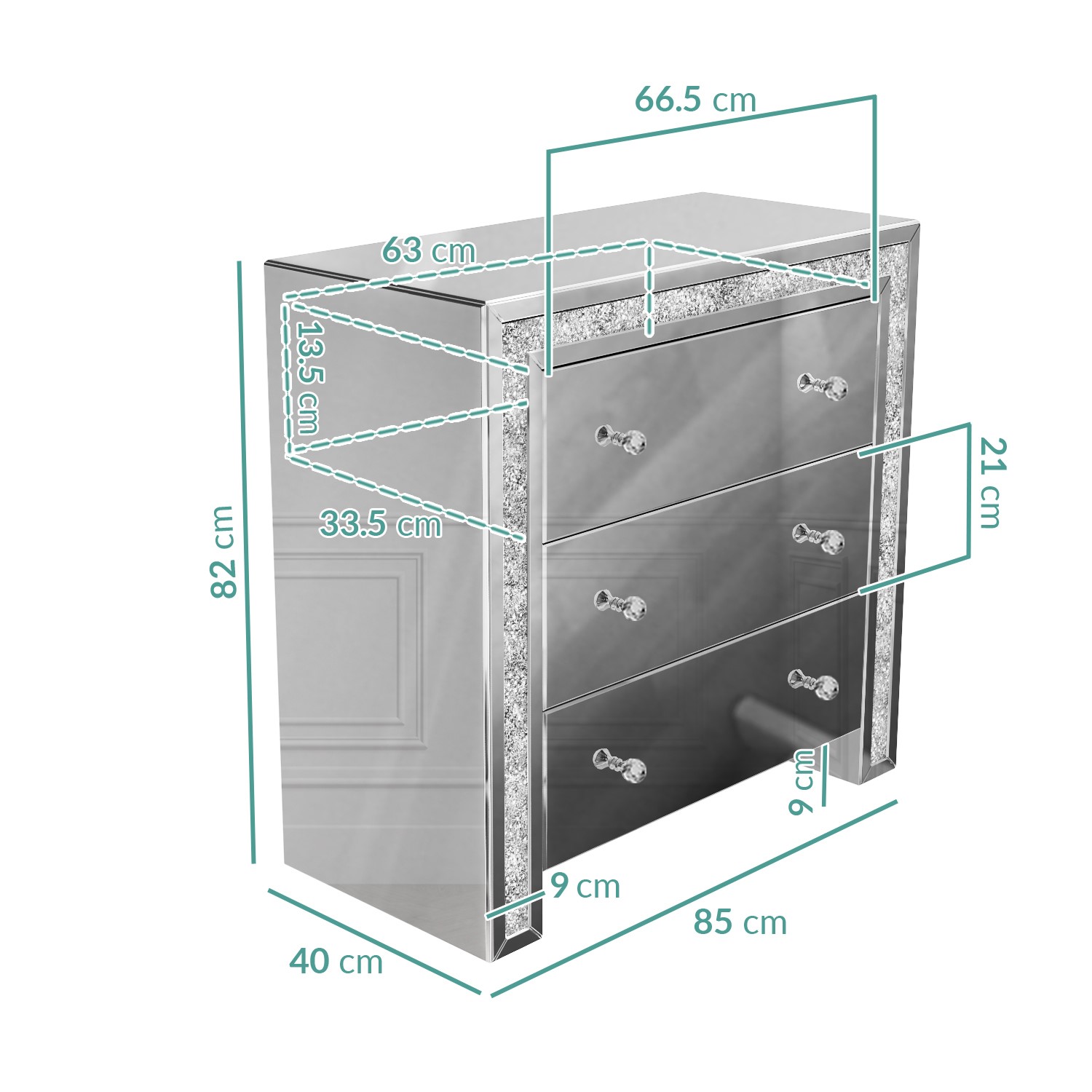 mariah crushed diamond mirror chest of drawers in silver furniture123