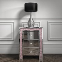 GRADE A1 - Mariah Crush Diamond Mirrored Bedside Table in Pink