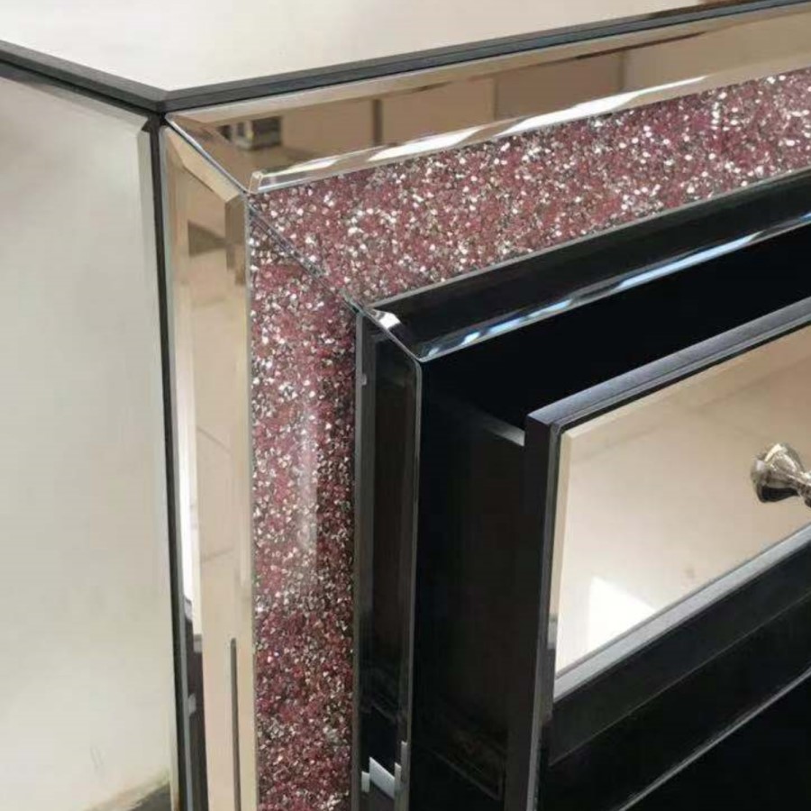 GRADE A1 - Mariah Crush Diamond Mirrored Bedside Table in Pink