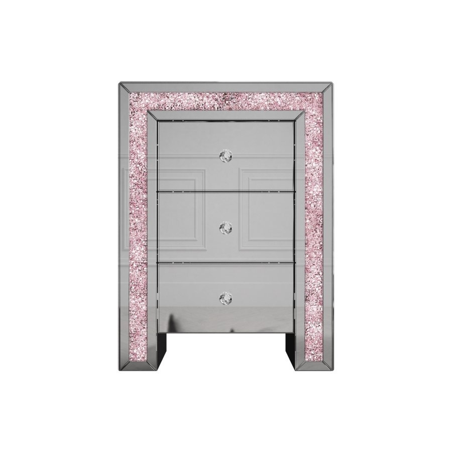 GRADE A1 - Mariah Crush Diamond Mirrored Bedside Table in Pink