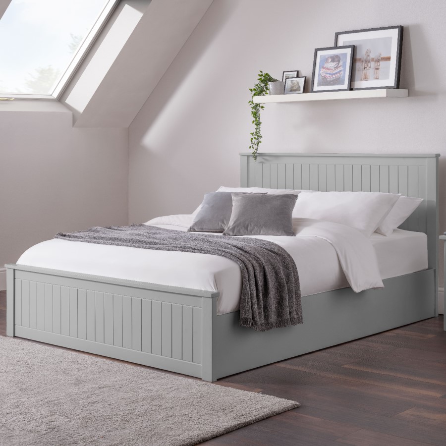 Grey Wooden Double Ottoman Bed - Maine - Julian Bowen