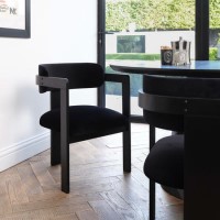 Black Velvet Curved Dining Chair with Exposed Back - Mai