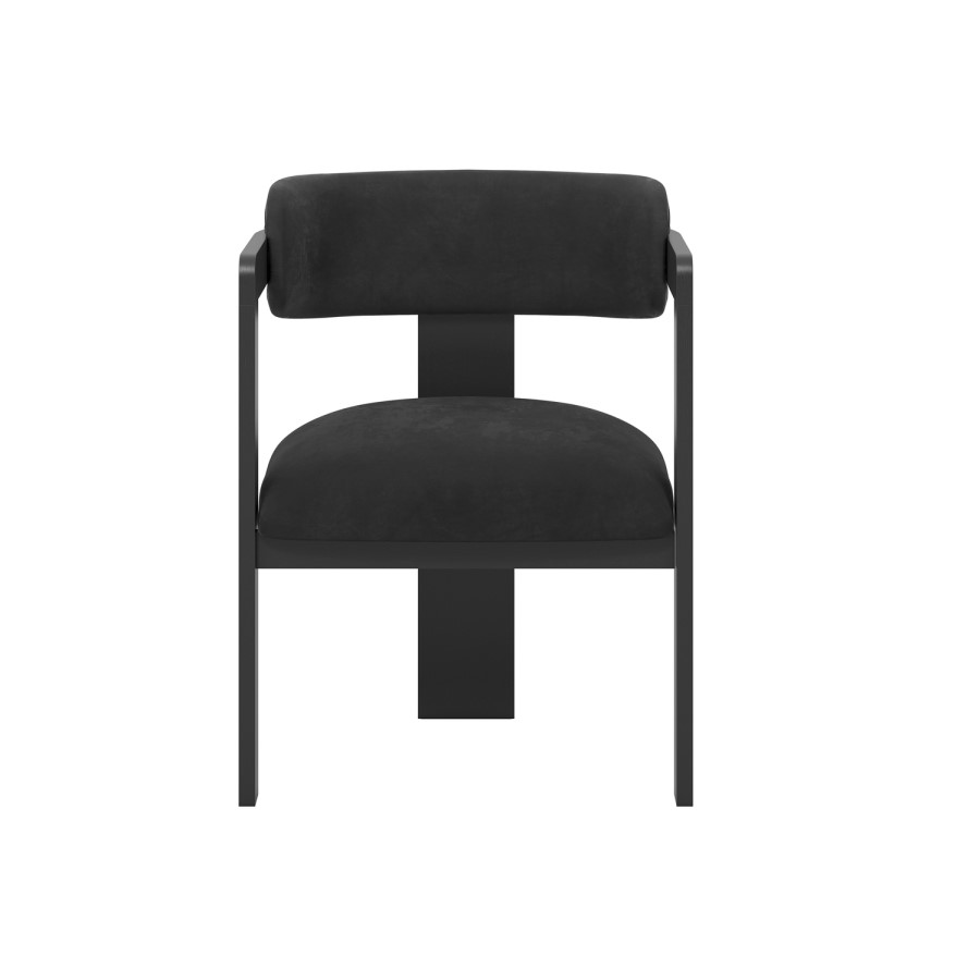 Black Velvet Curved Dining Chair with Exposed Back - Mai