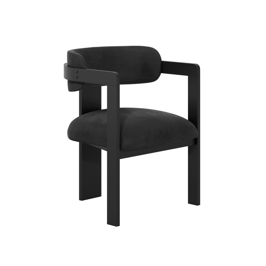 Black Velvet Curved Dining Chair with Exposed Back - Mai