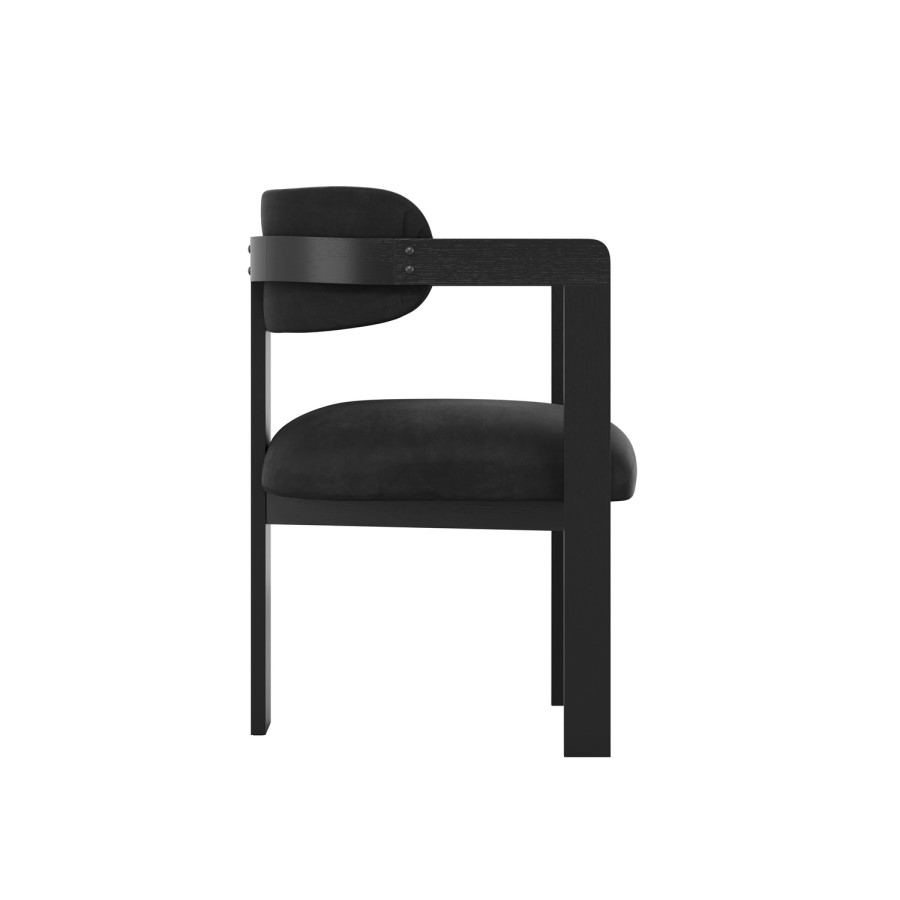 Black Velvet Curved Dining Chair with Exposed Back - Mai