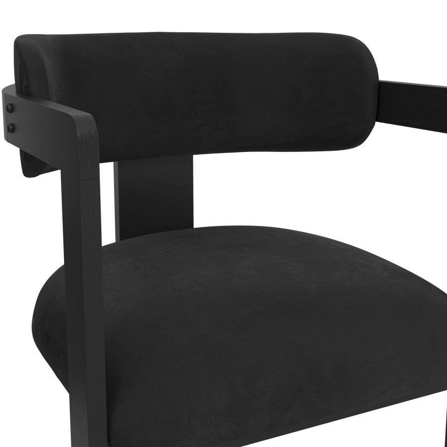 Black Velvet Curved Dining Chair with Exposed Back - Mai