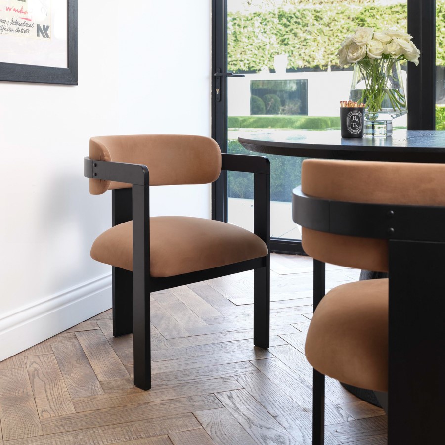 Brown Velvet Curved Dining Chair with Black Exposed Back - Mai