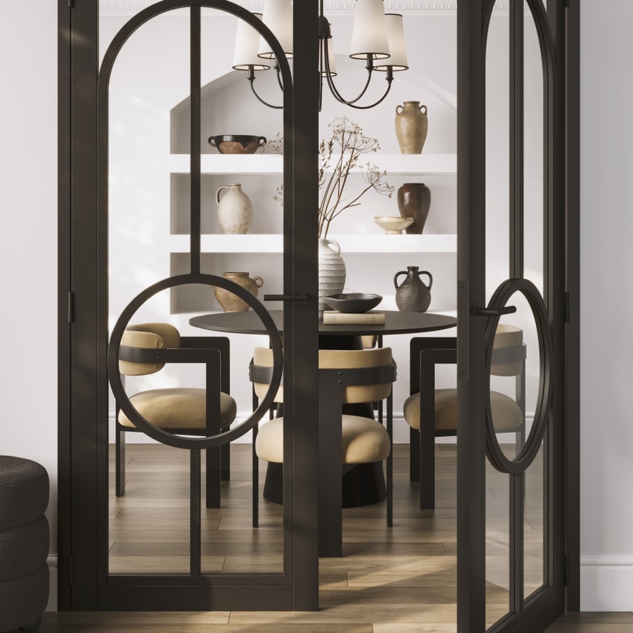 Brown Velvet Curved Dining Chair with Black Exposed Back - Mai