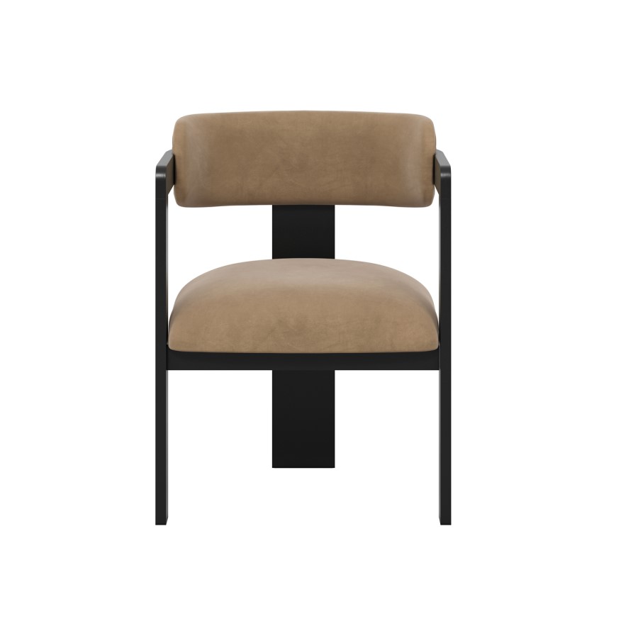 Brown Velvet Curved Dining Chair with Black Exposed Back - Mai