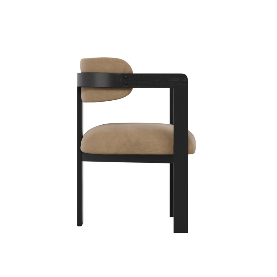 Brown Velvet Curved Dining Chair with Black Exposed Back - Mai
