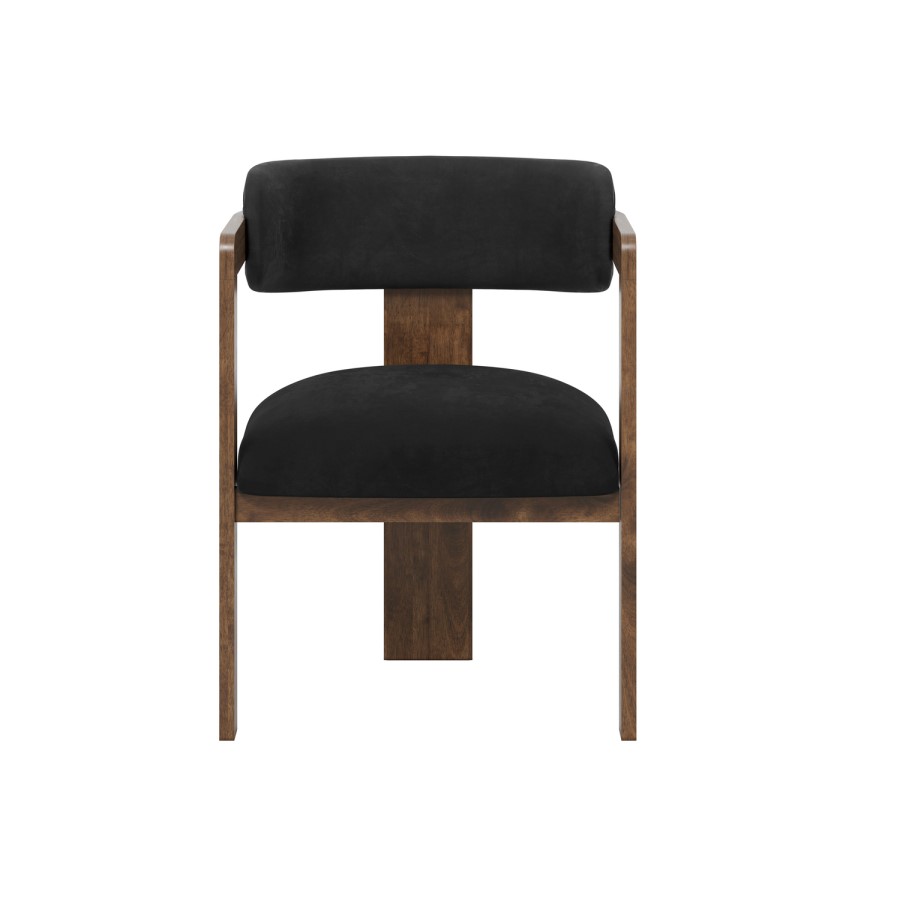 Black Velvet Curved Dining Chair with Walnut Exposed Back - Mai
