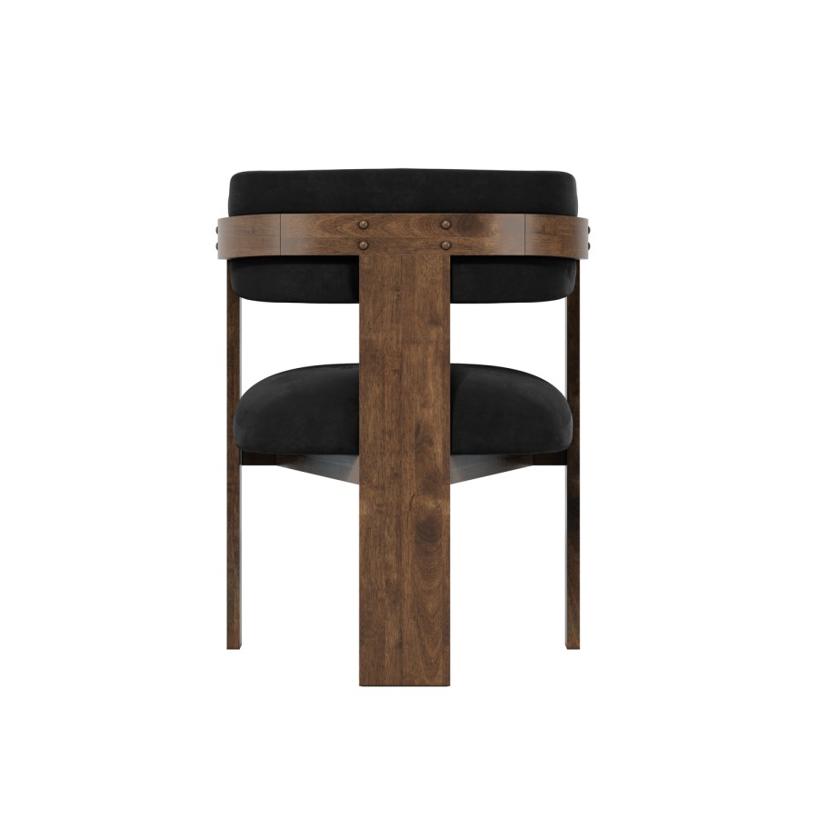 Black Velvet Curved Dining Chair with Walnut Exposed Back - Mai