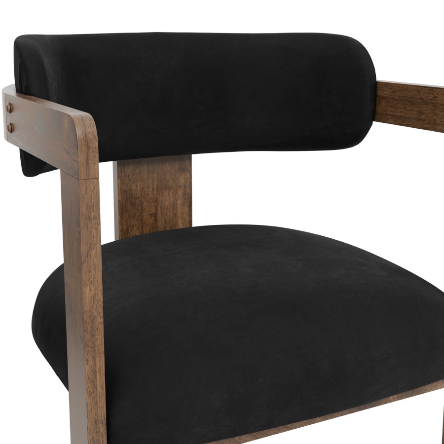 Black Velvet Curved Dining Chair with Walnut Exposed Back - Mai