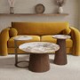 Round Side Table with Neutral Marble Effect and Bronze Base - Malia