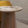 Neutral Ceramic Round Side Table with Walnut Pedestal Base - Malia