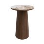 Neutral Ceramic Round Side Table with Walnut Pedestal Base - Malia