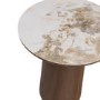 Neutral Ceramic Round Side Table with Walnut Pedestal Base - Malia