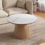 Large Oak and White Marble Effect Round Coffee Table - Malia