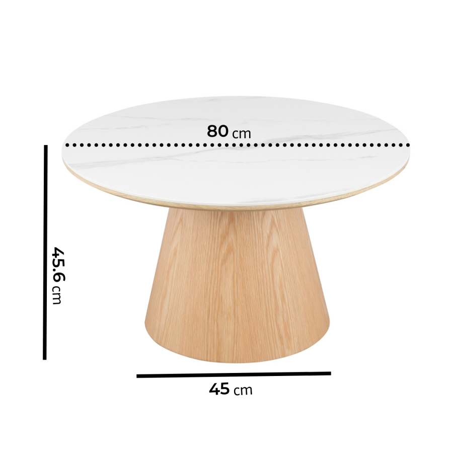 Large Oak and White Marble Effect Round Coffee Table - Malia
