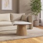 Large Oak and White Marble Effect Round Coffee Table - Malia