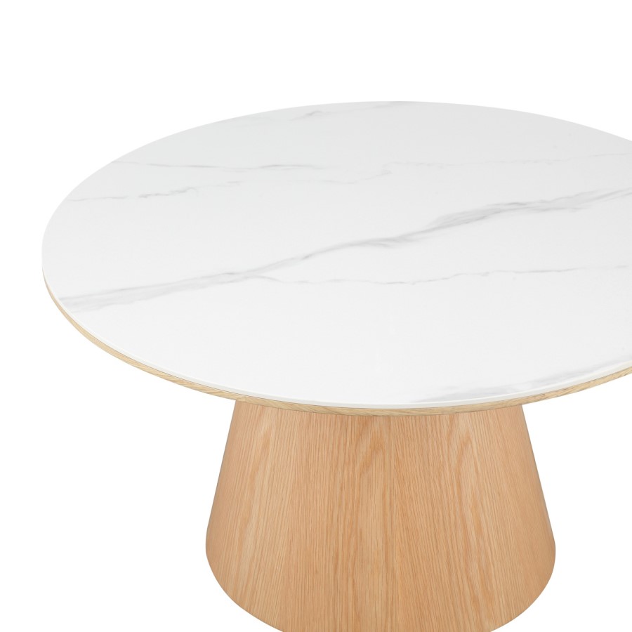 Large Oak and White Marble Effect Round Coffee Table - Malia