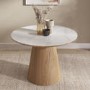Round Oak and White Marble Effect Pedestal Dining Table - Seats 4 - Malia