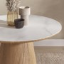 Round Oak and White Marble Effect Pedestal Dining Table - Seats 4 - Malia