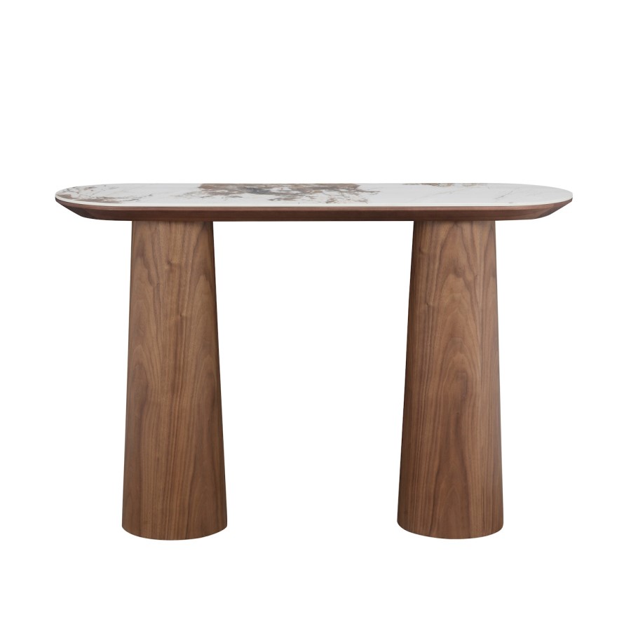 Walnut and Marble Effect Console Table with Flared Legs - Malia