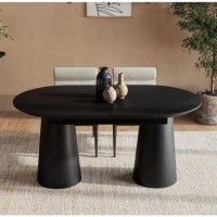 Large Black Wooden Extendable Dining Table - Seats 4 - 6 - Malia