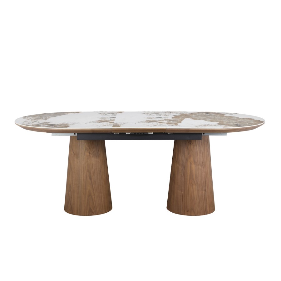 Large Walnut and Marble Effect Extendable Dining Table - Seats 4 - 6 - Malia