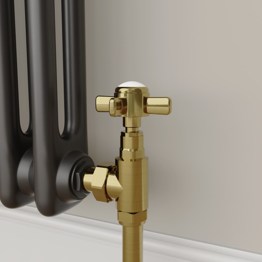 Maesta Brushed Brass Traditional Manual Angled Radiator Valves (pair)