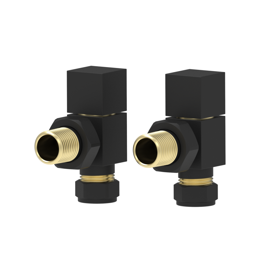 Elego Matte Black Modern Manual Angled Radiator Valves (pair)