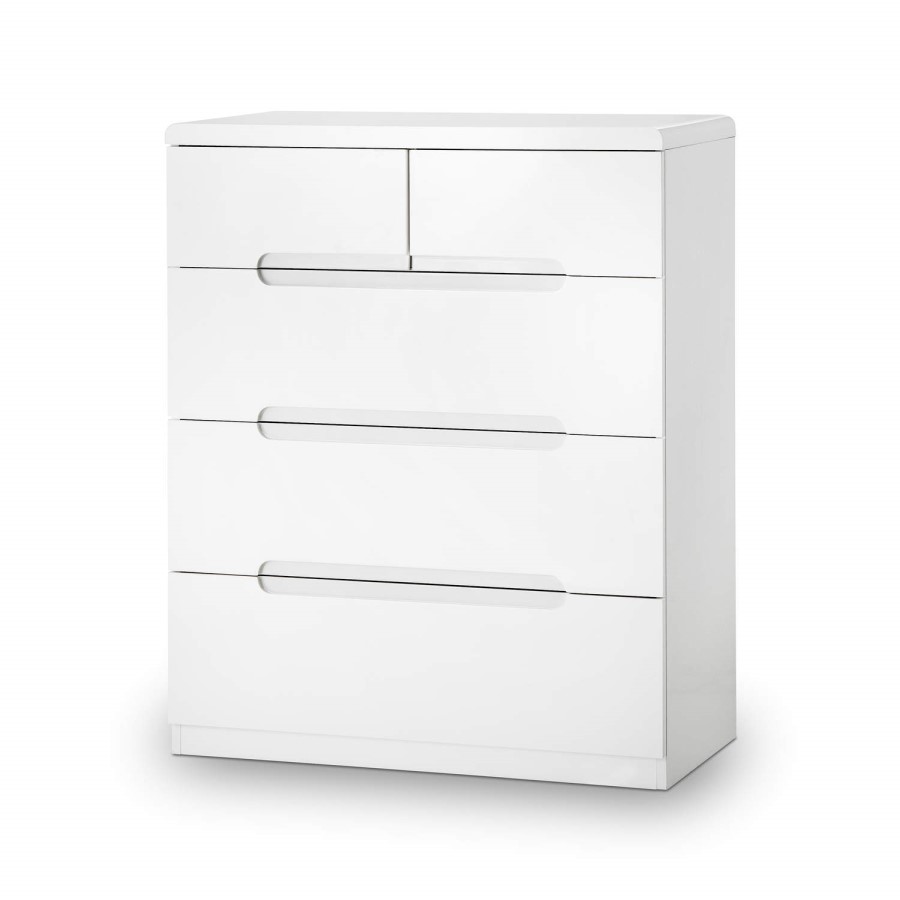White High Gloss Chest of 5 Drawers - Manhattan - Julian Bowen 