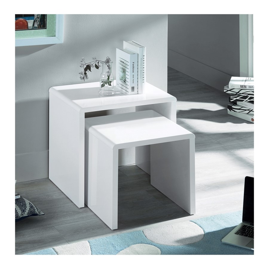 Julian Bowen Manhattan High Gloss White Nest of 2 Tables