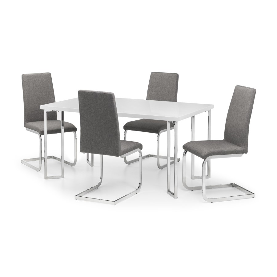 Dining Table in White & 4 Grey Chairs - Manhattan